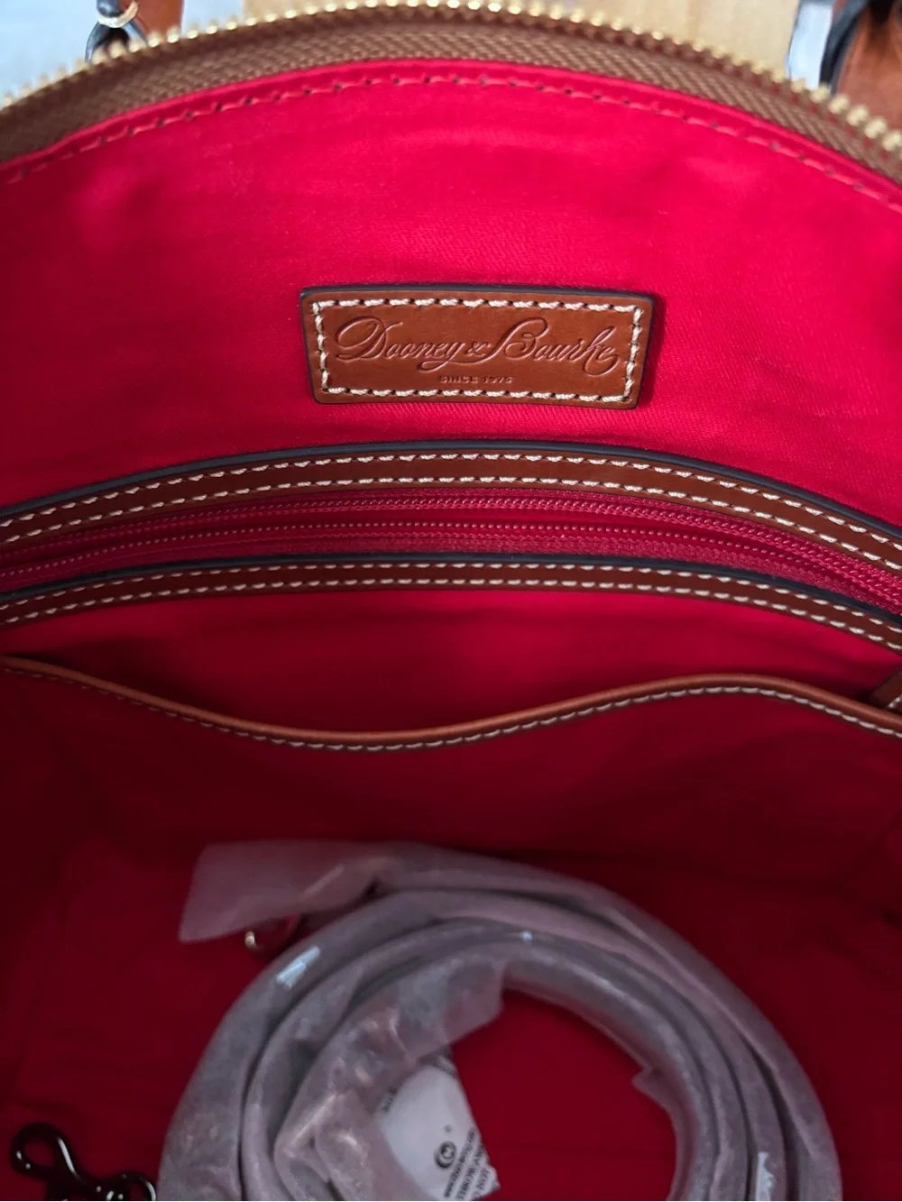Dooney & Bourke Pebble Grain Leather Satchel White Cognac NWT Zip Tote Bag